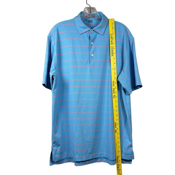 PETER MILLAR SUMMER COMFORT Golf Polo, Blue with Hot Pink Stripes, Size Medium - Picture 5 of 7